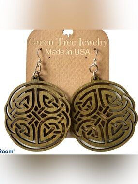 Green Tree Large Celtic Irish Wood Earring Lightweight